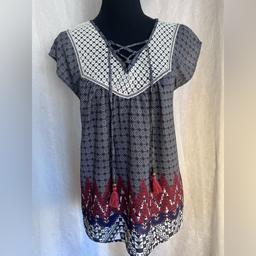 Rewind Women's Blouse - Navy and Burgundy